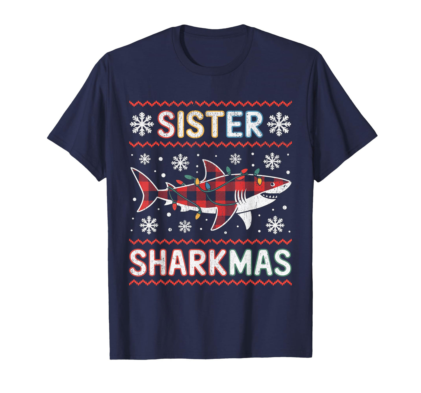 Sister Sharkmas Funny Shark Santa Hat Ugly Christmas Sweater T-Shirt