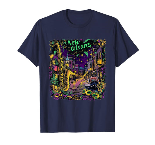 Vintage New Orleans Louisiana Sunset Skyline Cityscape Retro T-Shirt