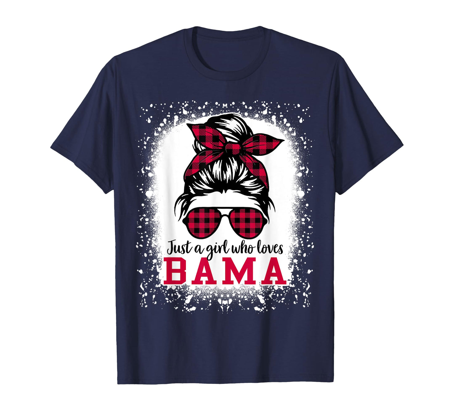 BAMA ALABAMA Women Girls Messy Bun Hair, Alabama State Pride T-Shirt