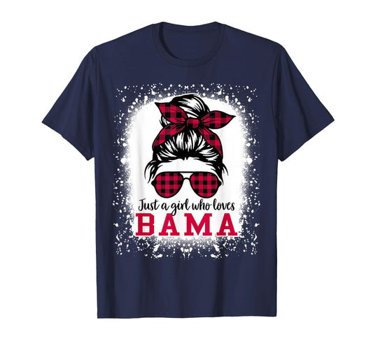 BAMA ALABAMA Women Girls Messy Bun Hair, Alabama State Pride T-Shirt