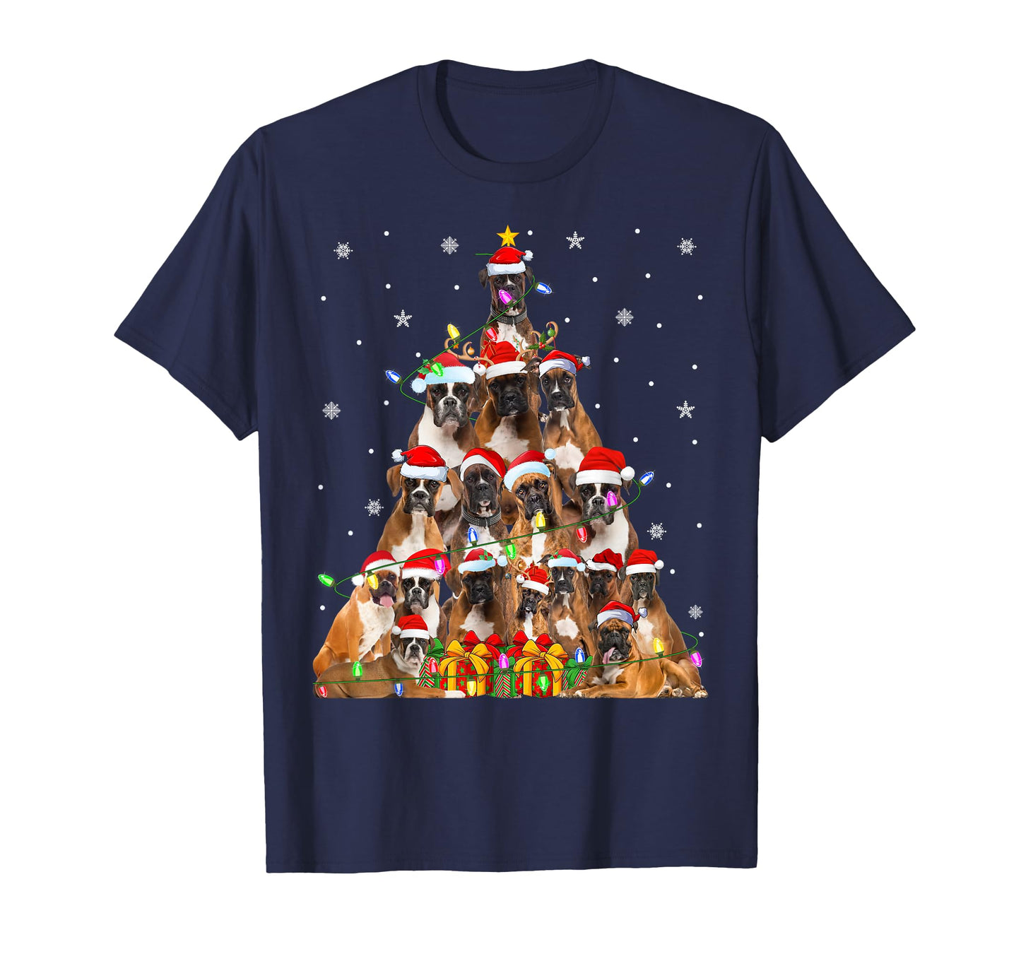 Xmas Lights Holiday Santa Boxer Dog Christmas Tree T-Shirt