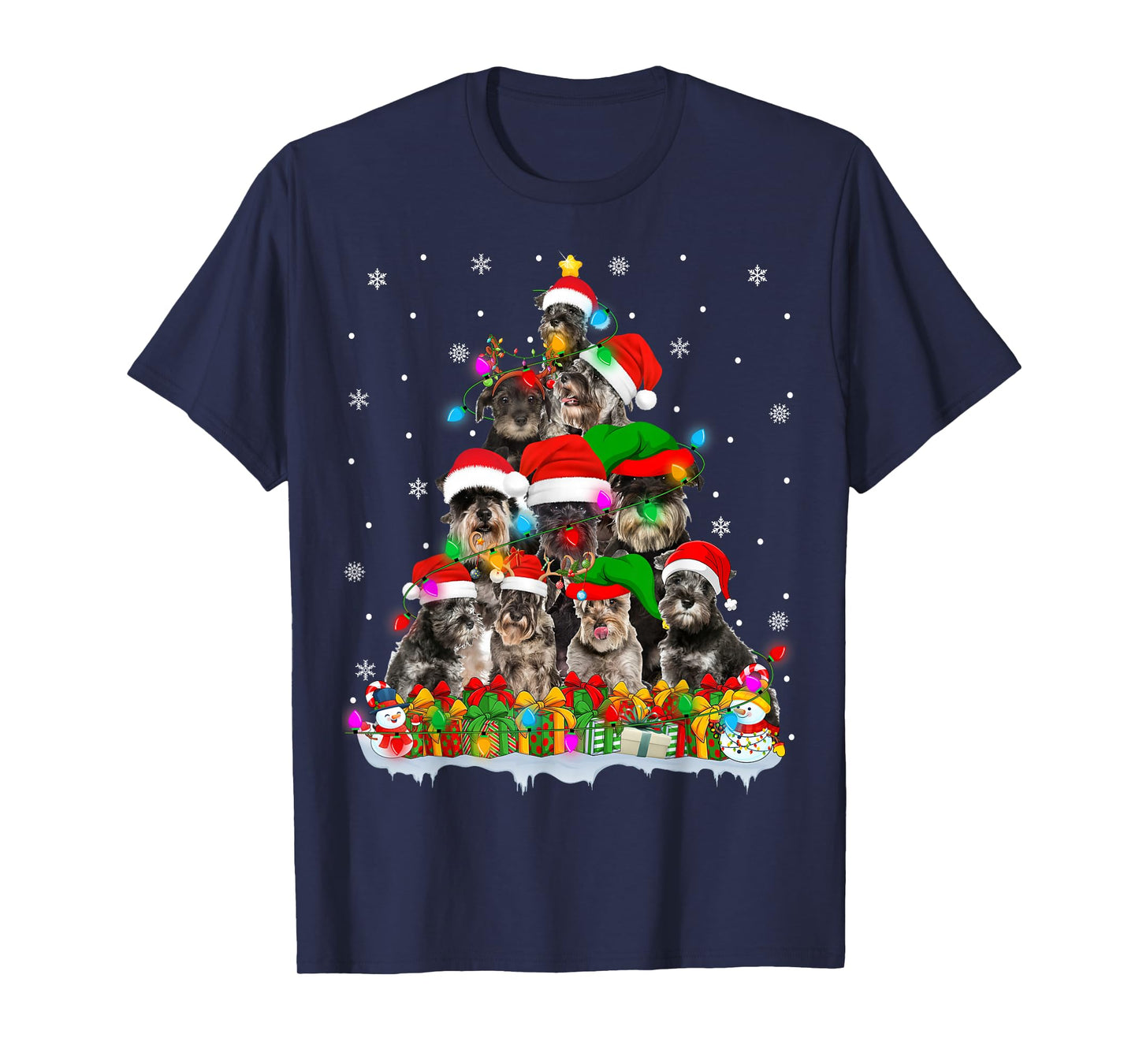 Schnauzer Dog Christmas Tree Lights Xmas Sweater Santa Dog T-Shirt