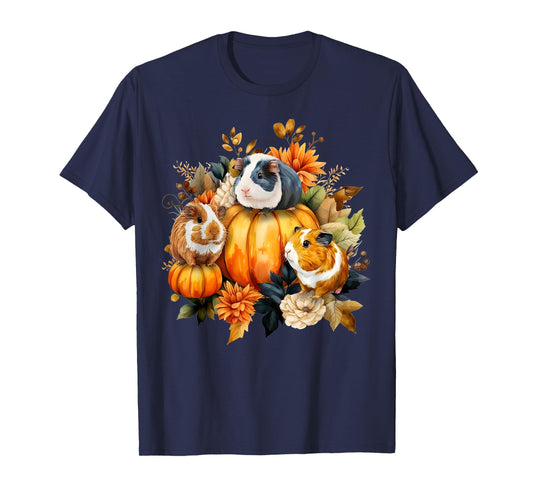 Cottagecore Floral Guinea Pig Pumpkin Autumn Thanksgiving T-Shirt