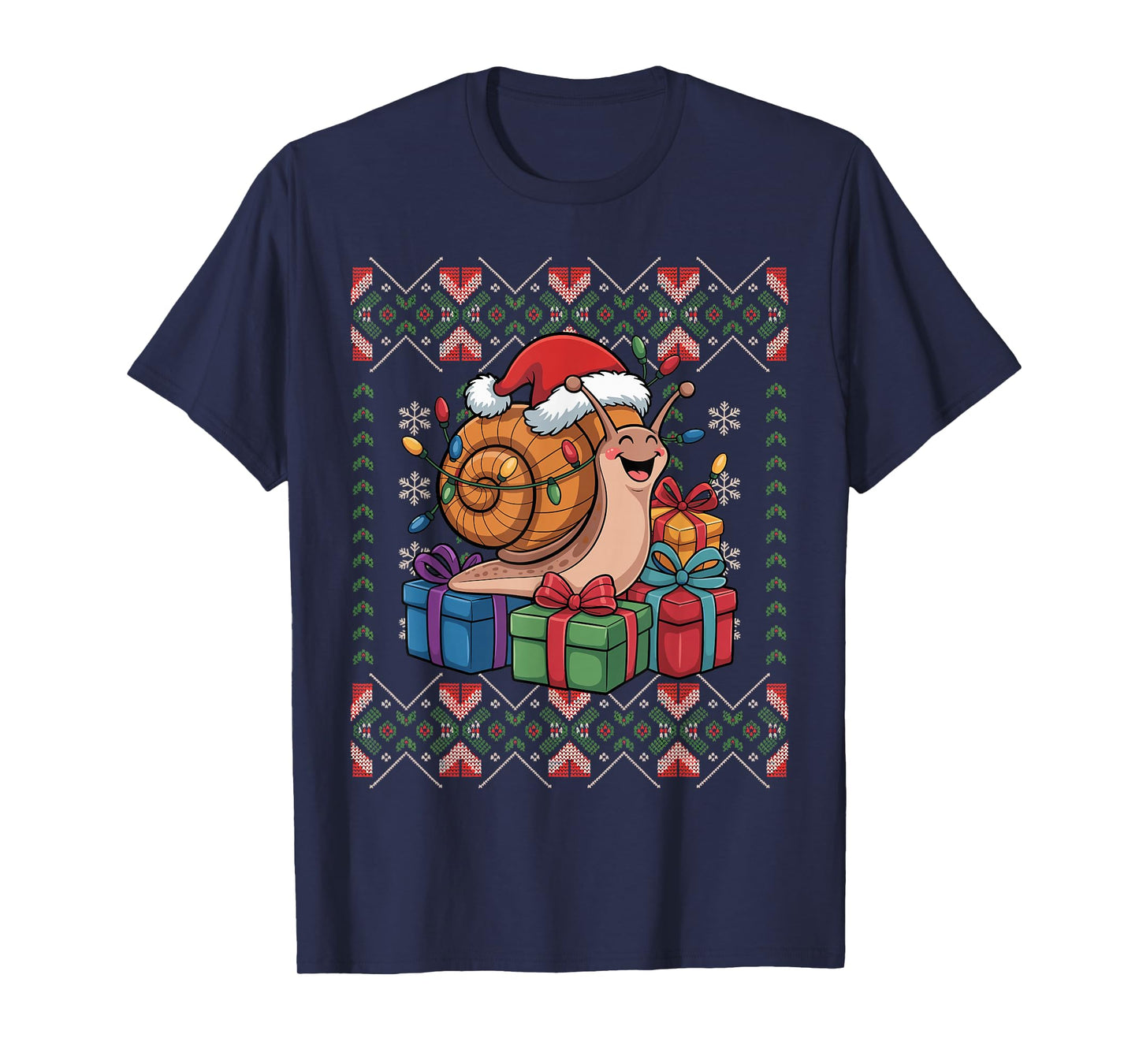 Santa Snail Christmas Ugly Sweater Funny Holiday Pajamas T-Shirt