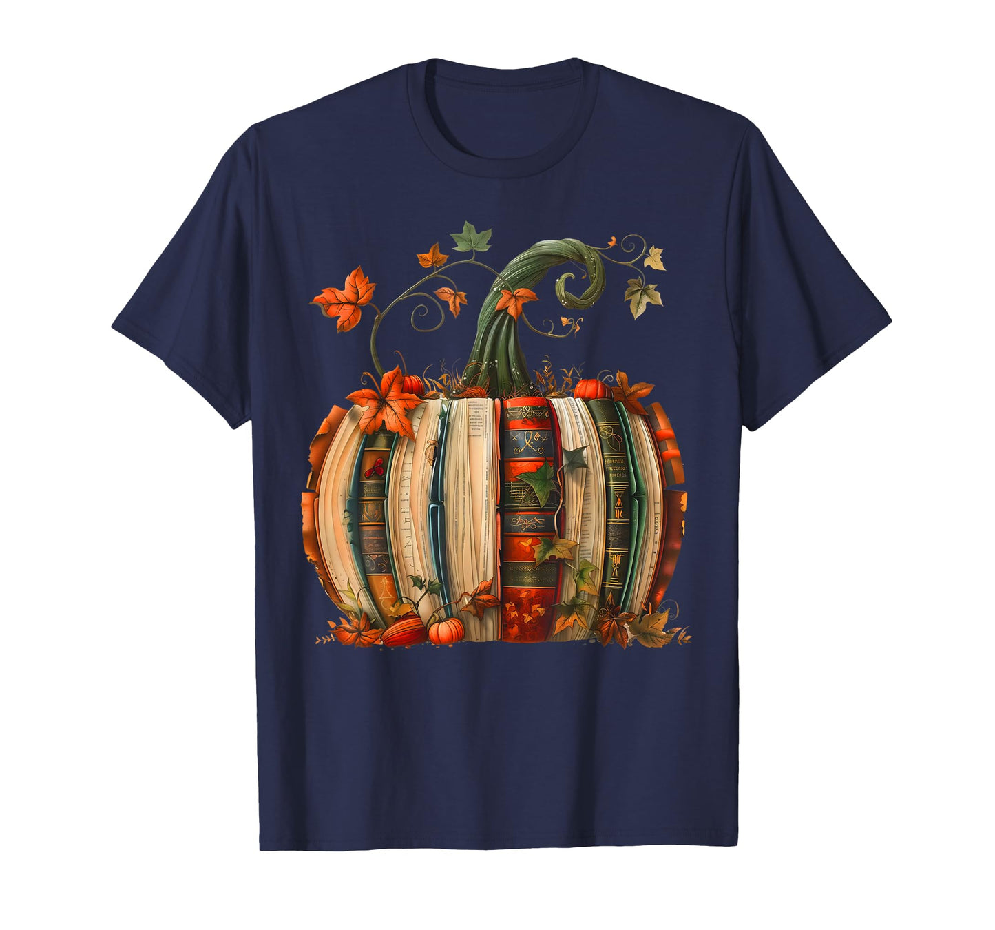 Vintage Book Pumpkin Autumn Fall Librarians Bookworm Teacher T-Shirt