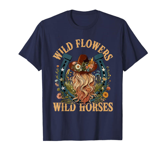 Vintage Western Southern Cowgirl Ridding Horse Wild Flowers T-Shirt