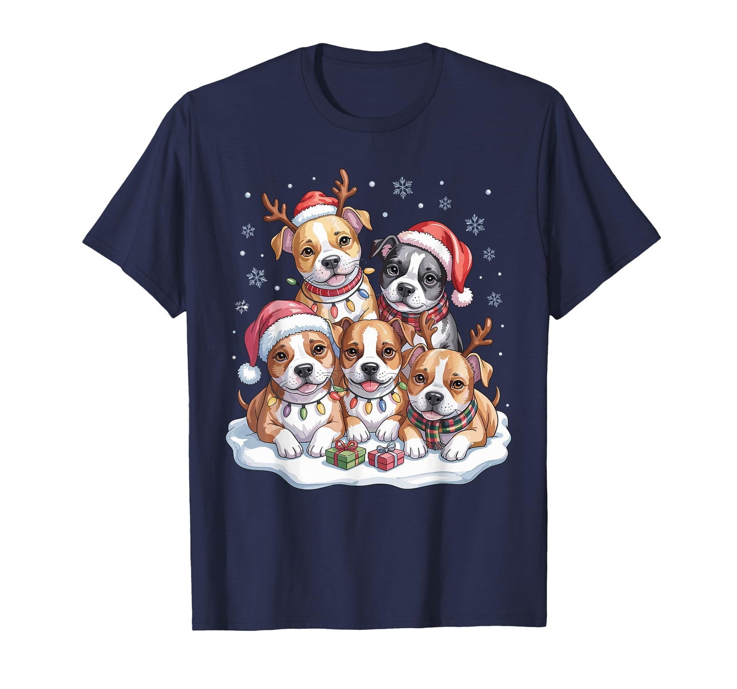 American Staffordshire Christmas Puppies Dog Lovers Holiday T-Shirt