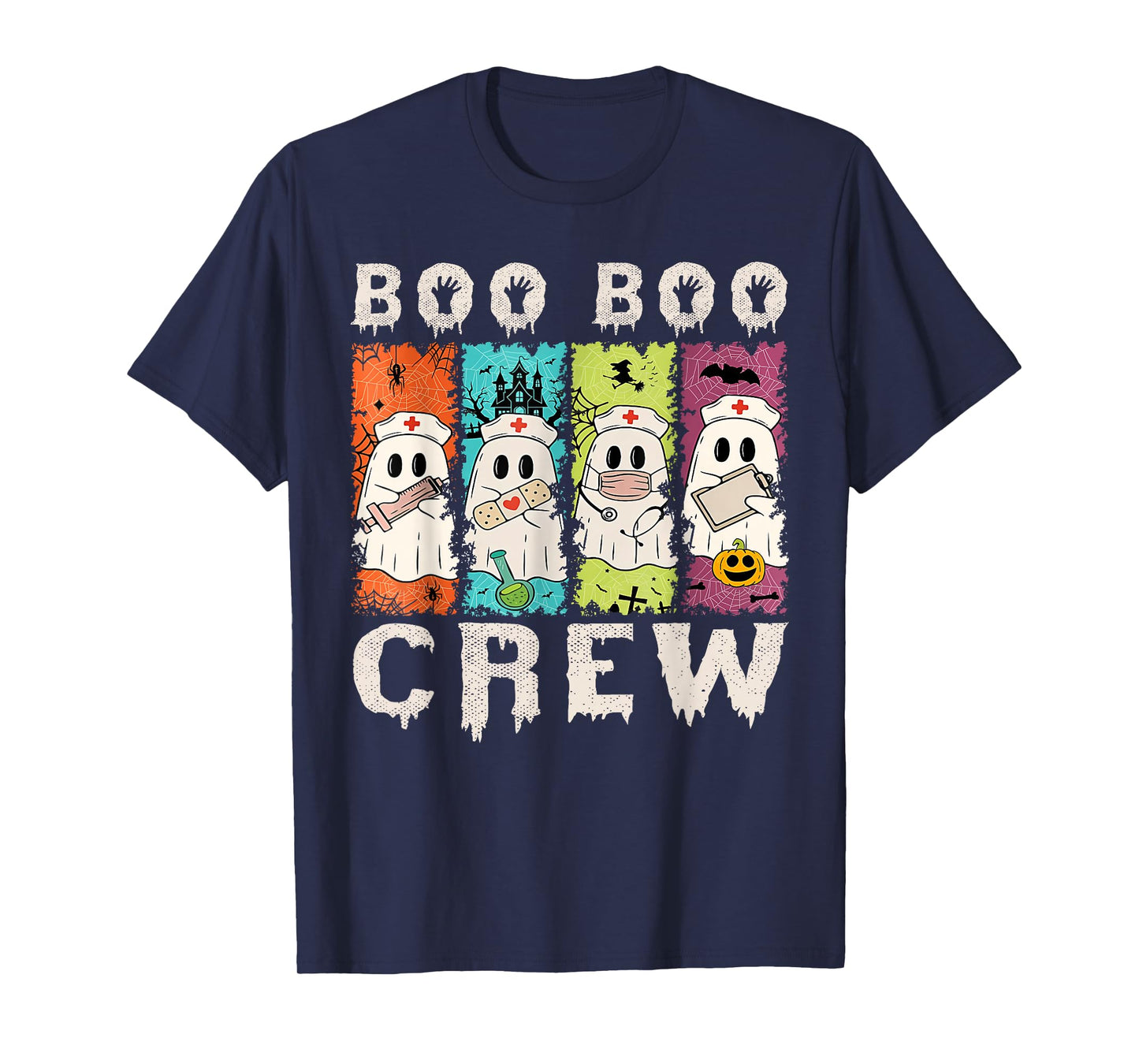 Boo Boo Crew Nurse Ghost Scrub Top Nursing Halloween Costume T-Shirt