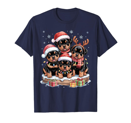 Cute Rottweiler Christmas Puppies Dog Lovers Funny Holiday T-Shirt
