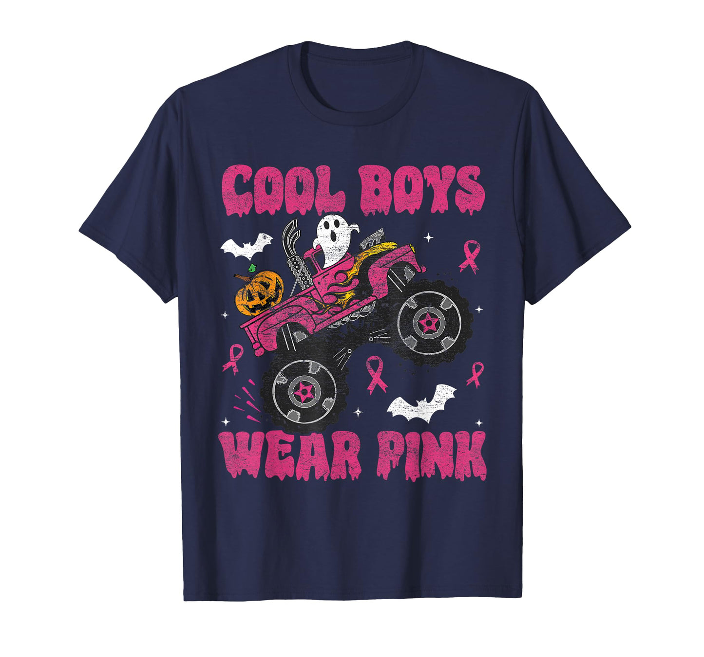 Cool Boys Wear Pink Monster Truck Halloween Breast Cancer T-Shirt