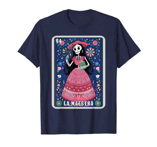 La Maestra Halloween Mexican Bingo Card Teacher Lottery Card T-Shirt