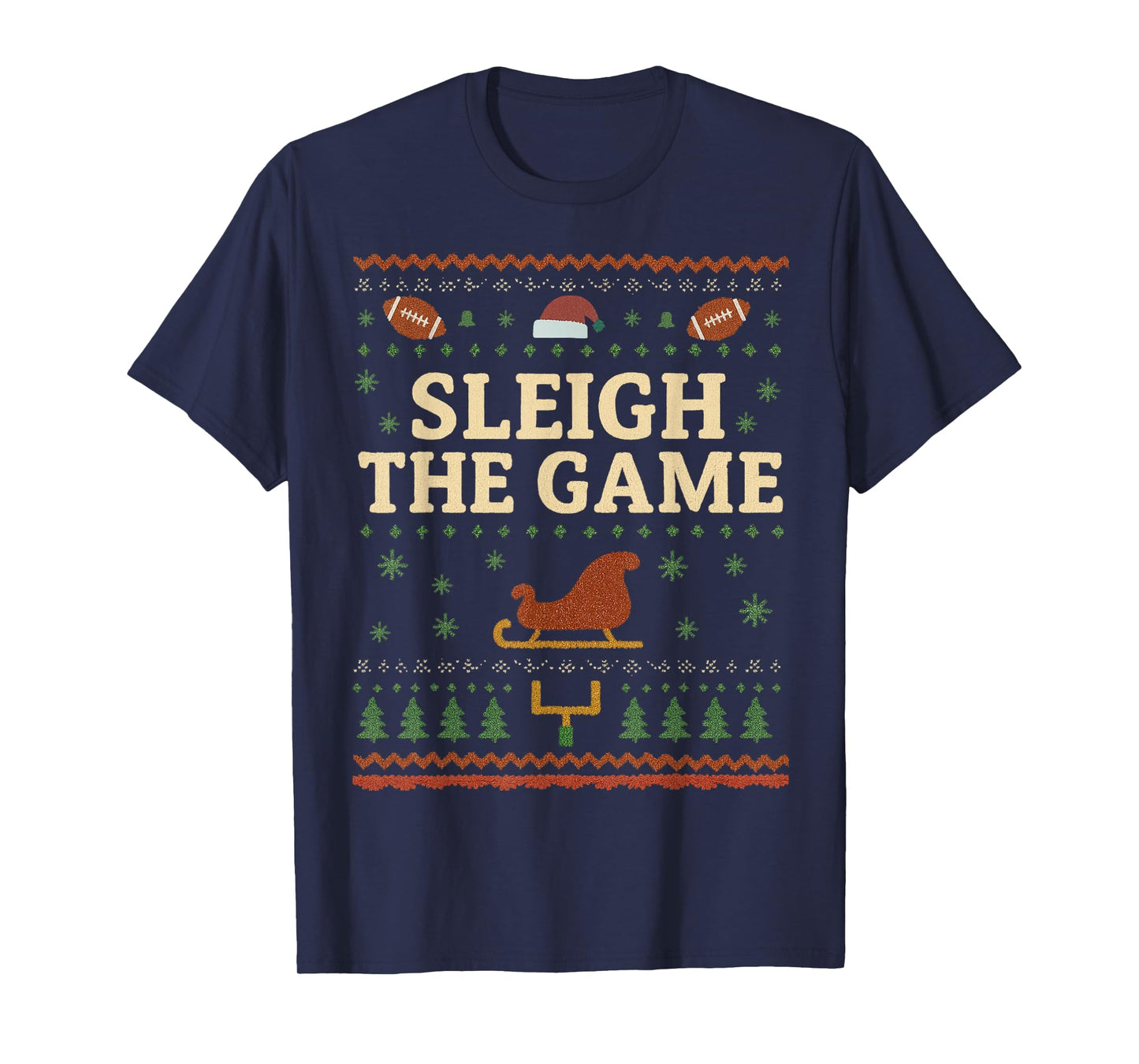 Sleigh The Game American Football Xmas Holiday T-Shirt