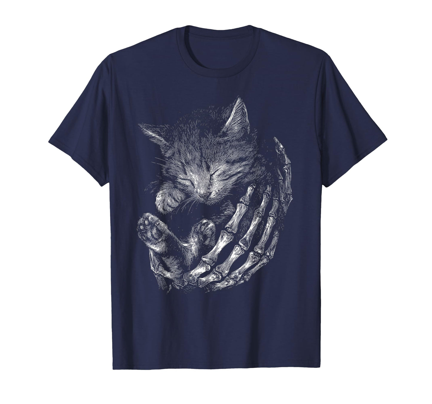 Vintage Skeleton Hand Hugging Kitten Halloween Cat T-Shirt