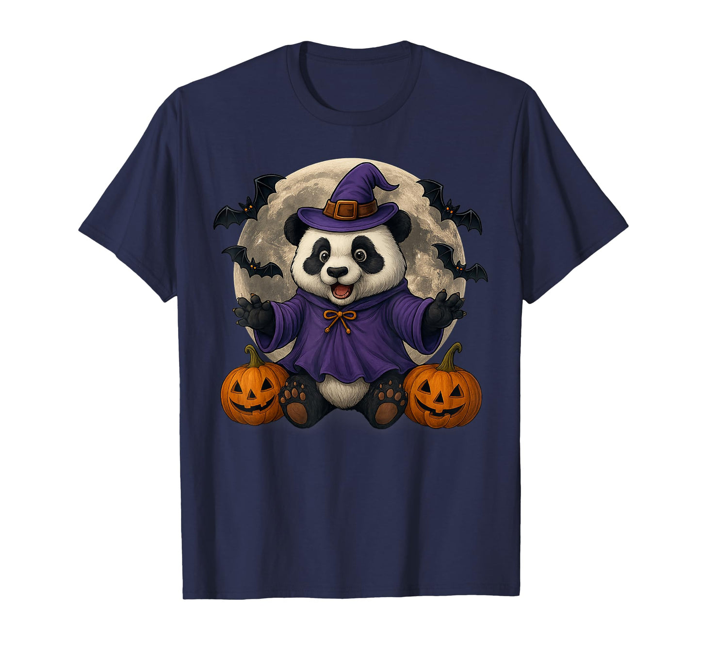 Panda Pumpkin Hat Witch Funny Halloween Boys Girls Kids T-Shirt