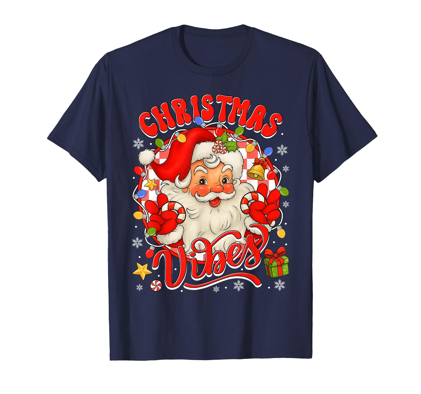 Vintage Santa Claus Christmas Vibes Pajamas Xmas Women Girls T-Shirt