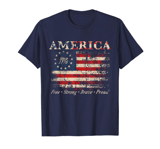 Distressed American Flag Patriotic USA Vintage 1776 T-Shirt