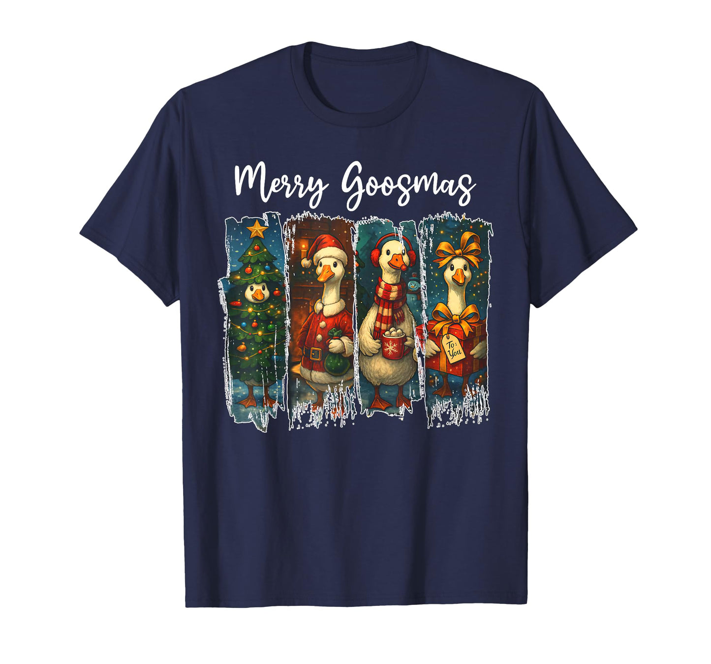 Funny Retro Merry Goosemas Christmas Silly Goose Xmas Lights T-Shirt