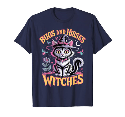 Gothic Cat Magic Flowers Cute Witch Apparel Halloween Tee T-Shirt