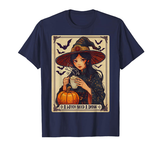 Vintage Halloween Witch Pumpkin Spice Latte Syrup Creamer T-Shirt