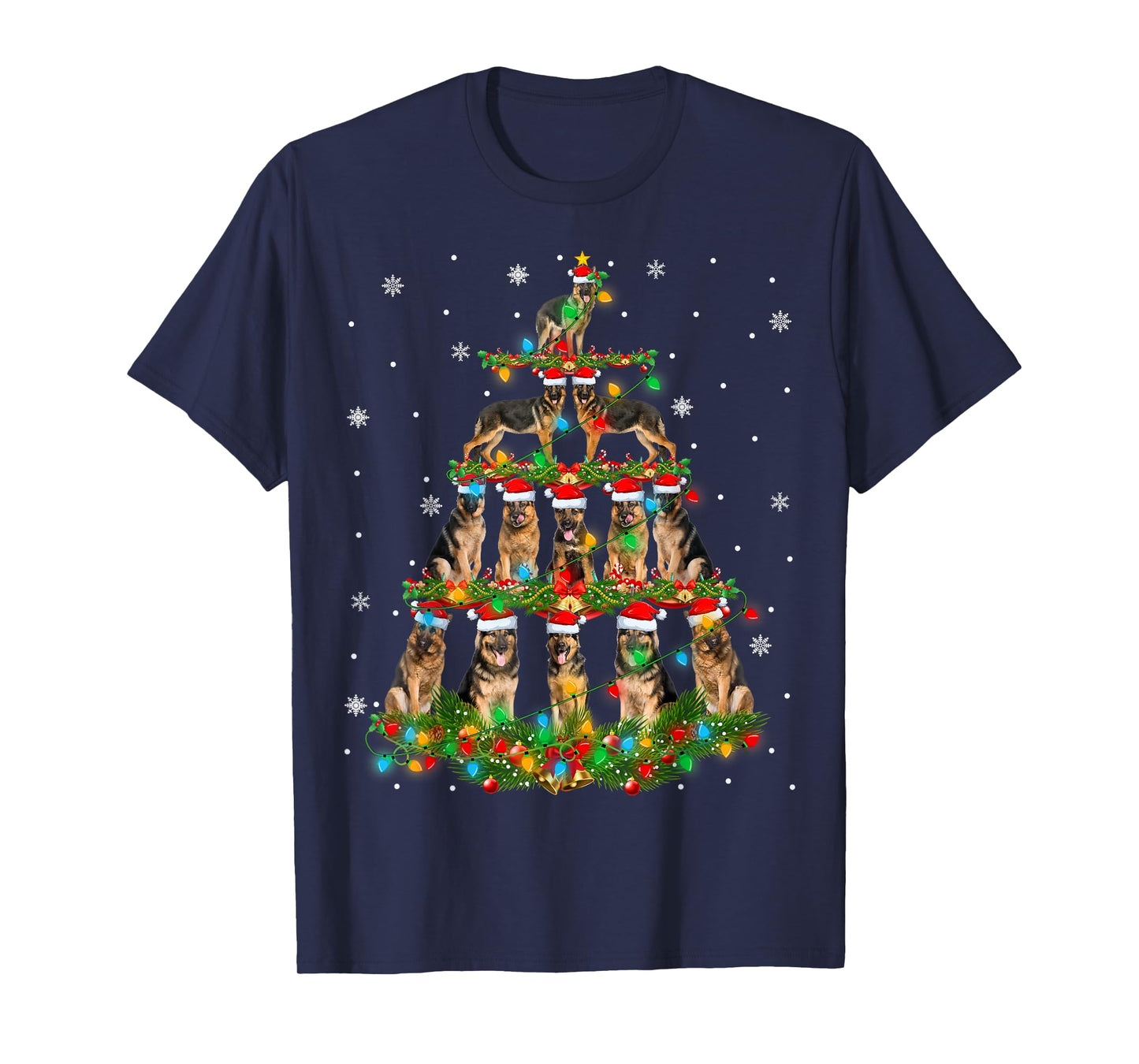 German Shepherd Dog Christmas Tree Lights Holiday Santa Xmas T-Shirt