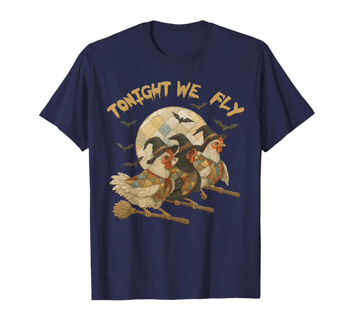 Funny Witch Chicken Moon Tonight We Fly Halloween Costume T-Shirt