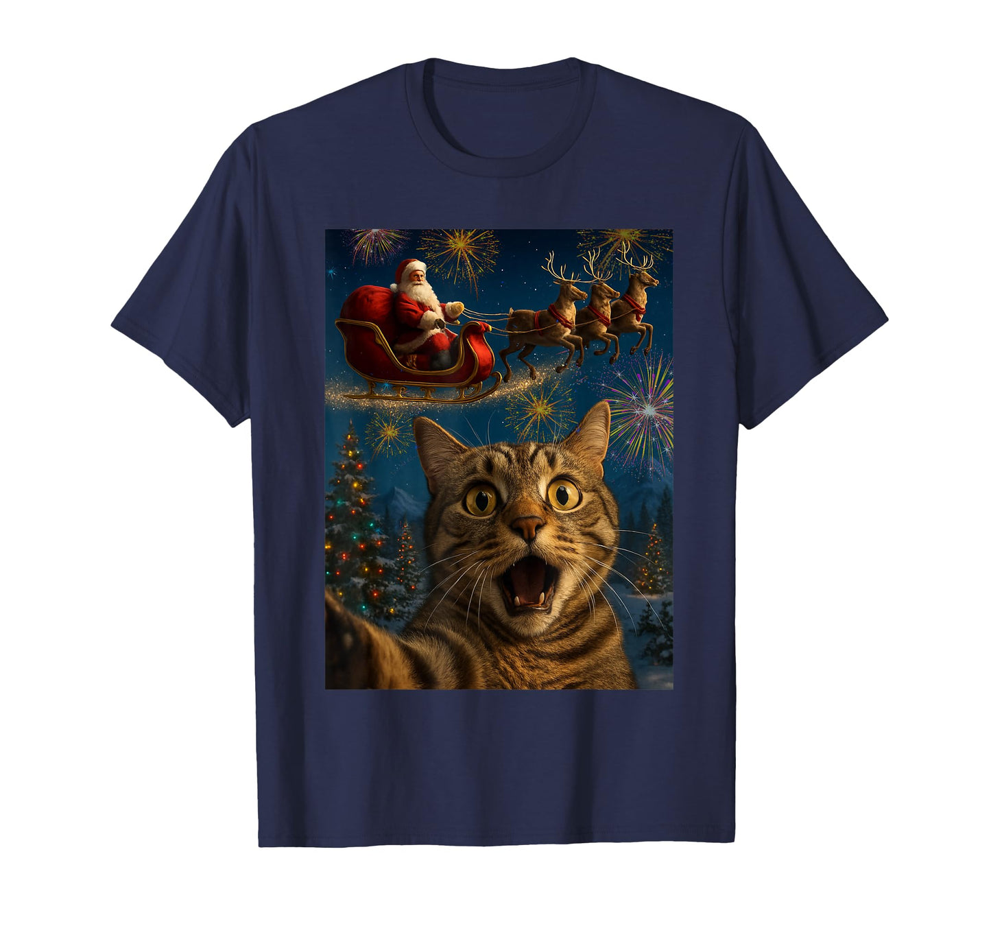 Cat Taking Selfie with Santa Claus Christmas T-Shirt