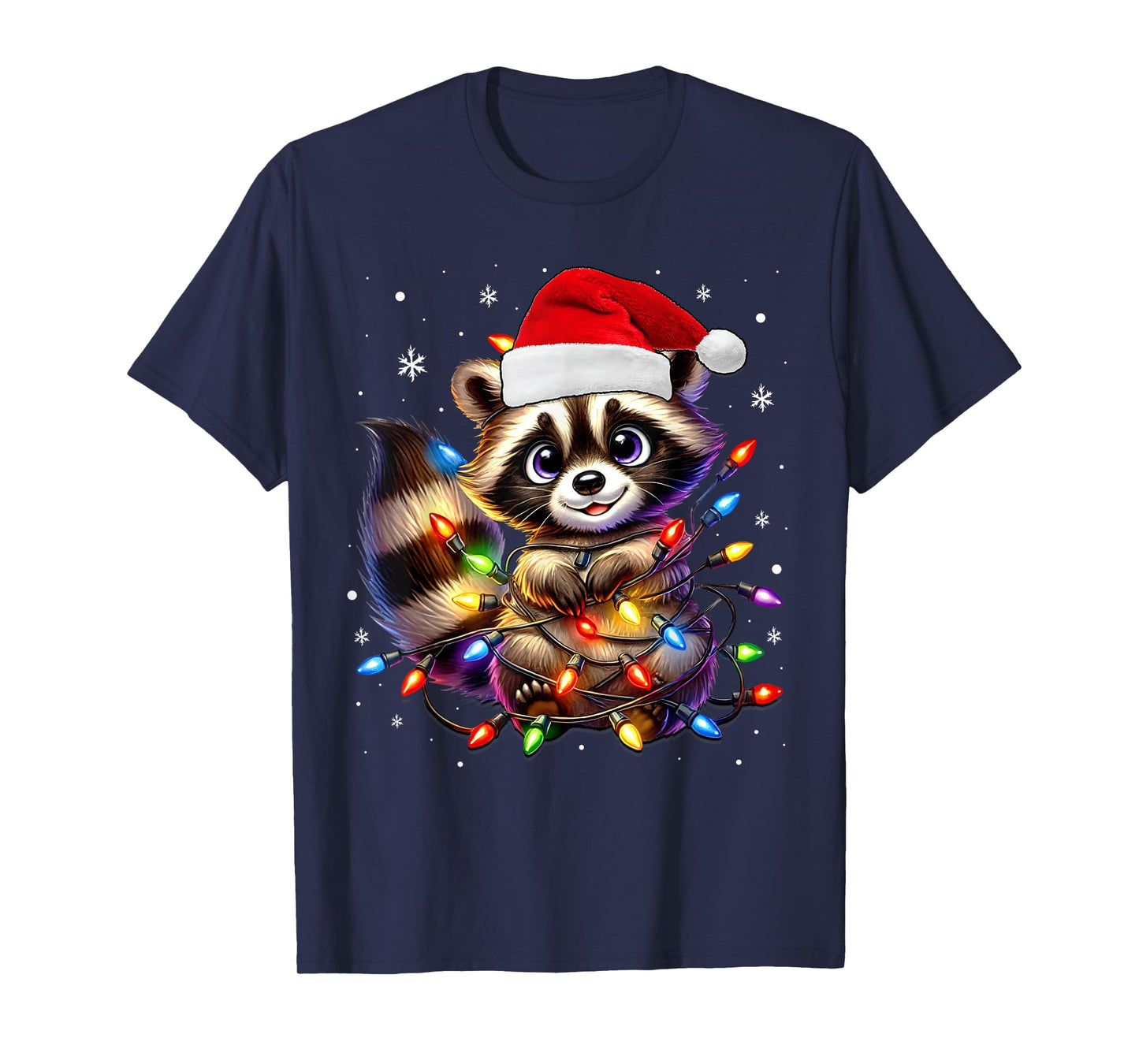 Raccoon Christmas Tree Lights Pajama Racoon Lover Xmas Pjs T-Shirt