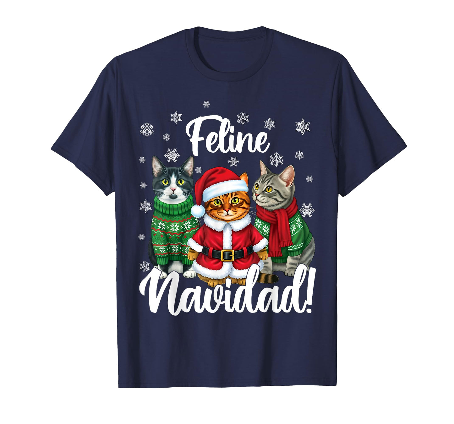 Feline Navidad Funny Cat Merry Christmas Ugly Christmas T-Shirt