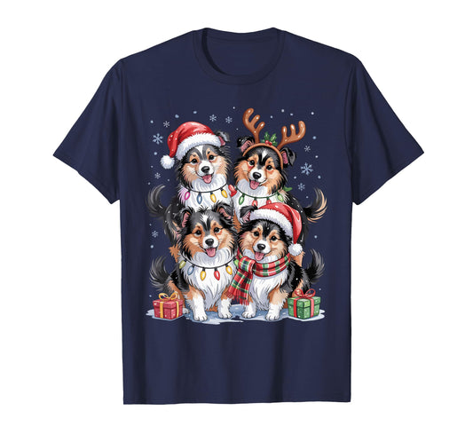 Cute Sheltie Christmas Puppies Dog Lovers Funny Holiday T-Shirt