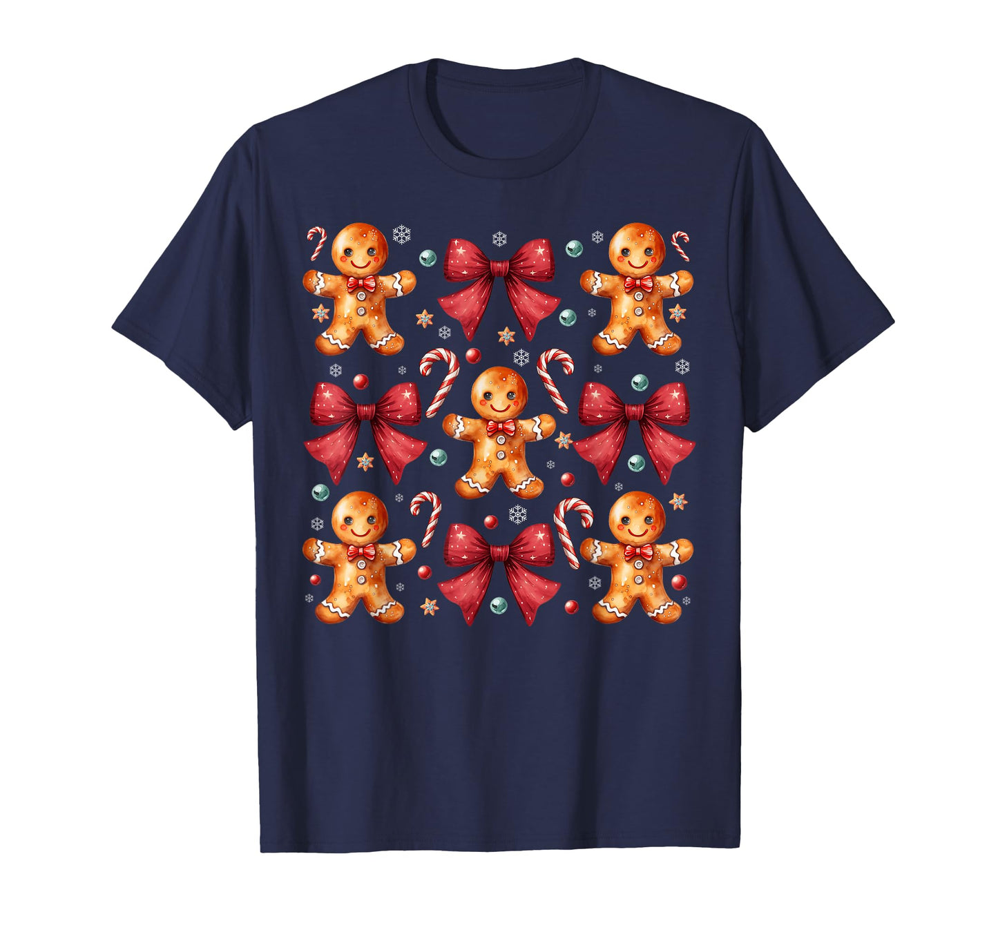 Cute Gingerbread Man Coquette Red Bow Xmas Cookie Women Girl T-Shirt