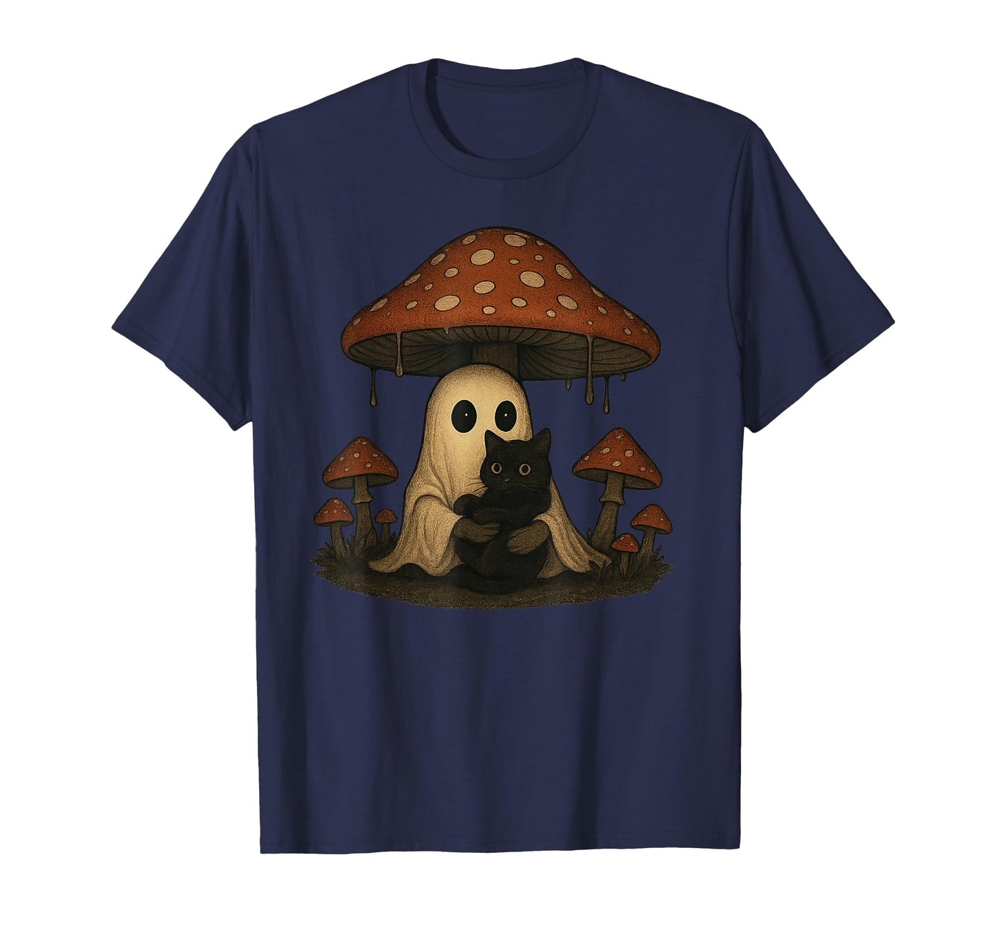 Vintage Spooky Halloween Ghost and Black Cat T-Shirt
