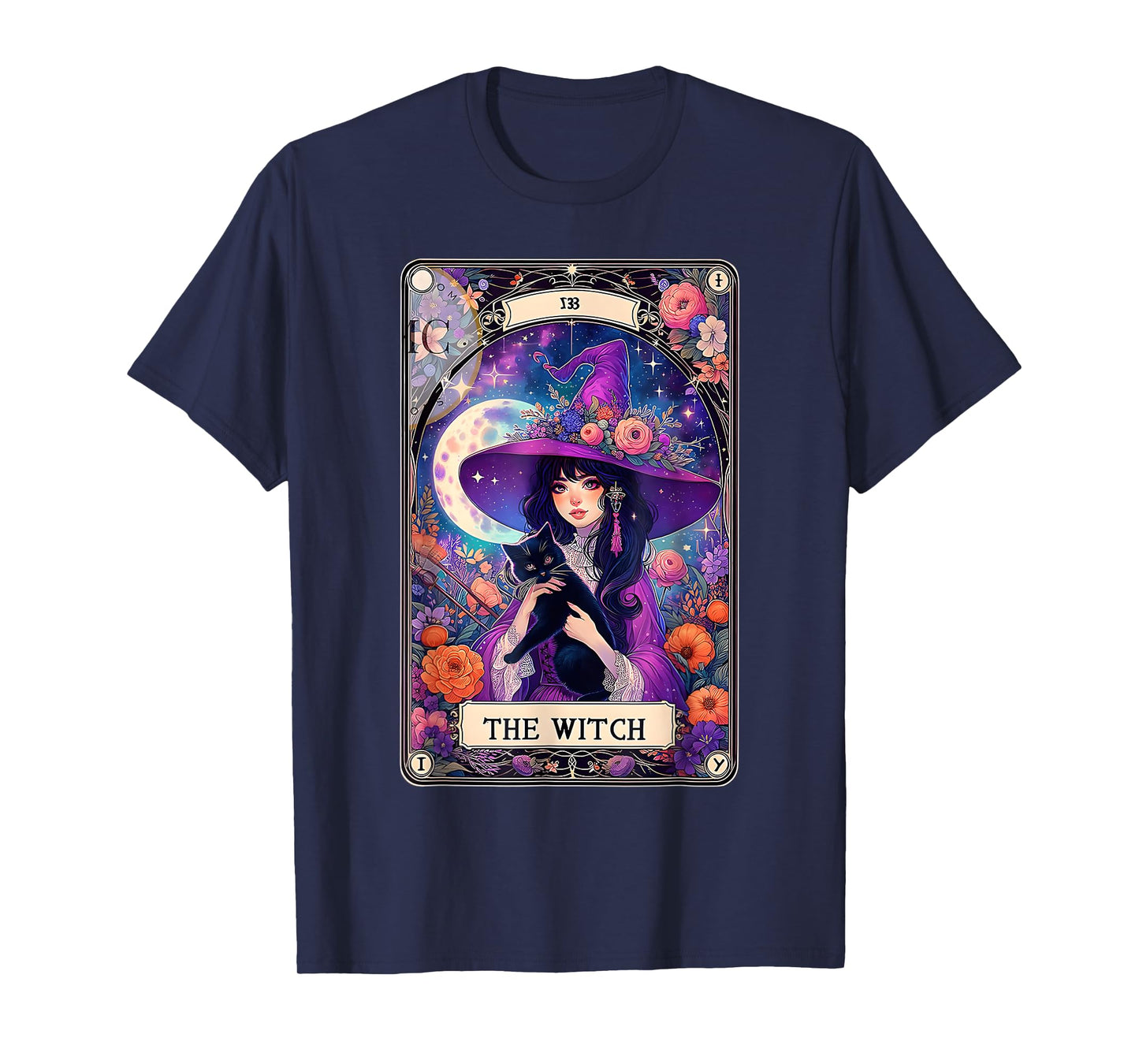 The Witch Cat Tarot Card Witch Vintage Gothic Halloween T-Shirt