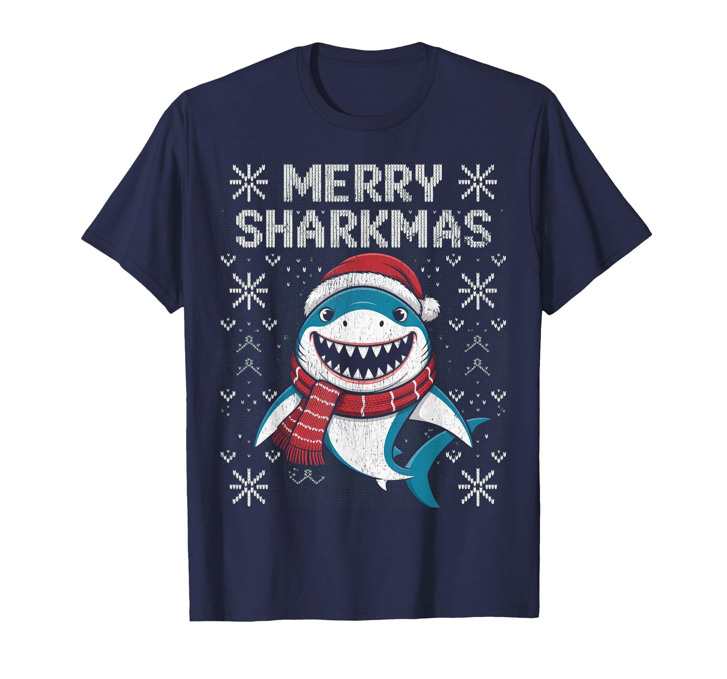 Merry Sharkmas Funny Shark Santa Hat Ugly Christmas Sweater T-Shirt