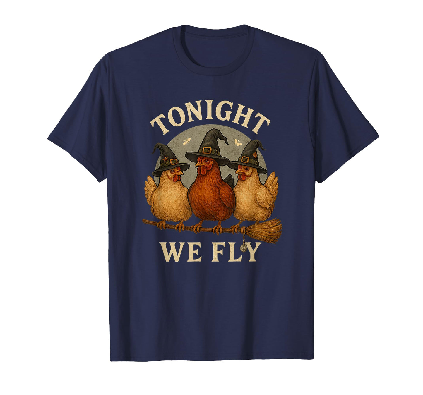 Witchy Chicken Moon Broom Halloween T-Shirt