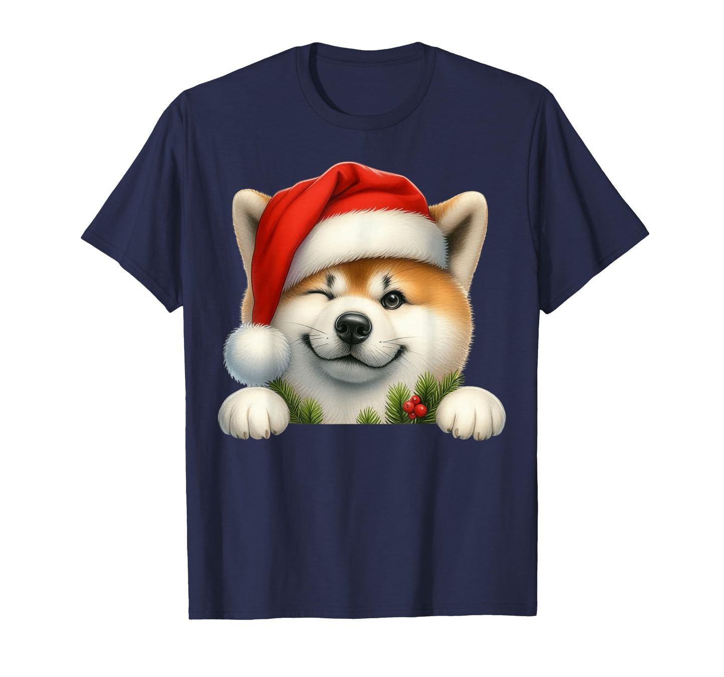 Akita Dog Christmas Santa Hat Dog Mom Dad T-Shirt