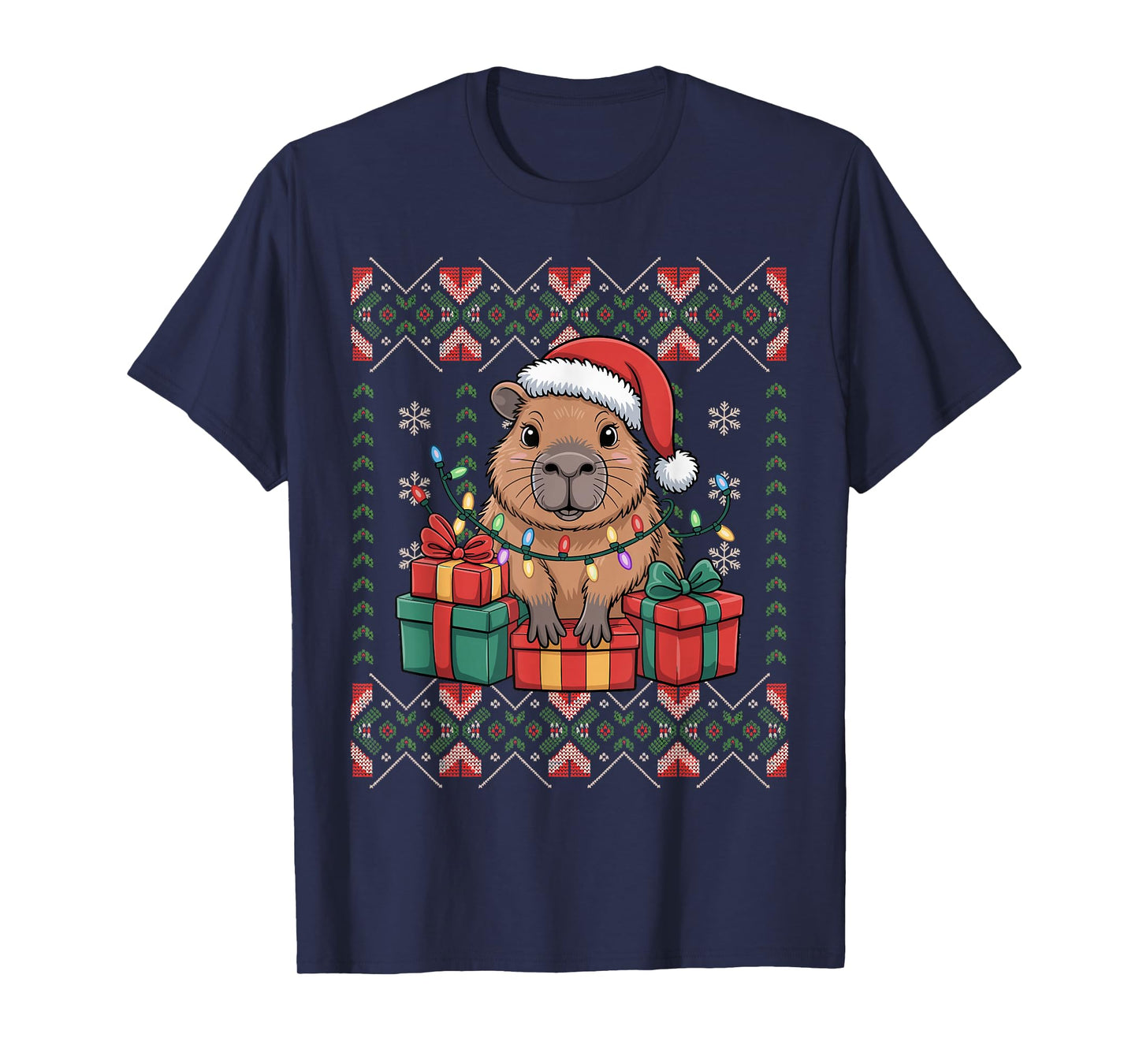 Santa Capybara Christmas Ugly Sweater Funny Holiday Pajamas T-Shirt