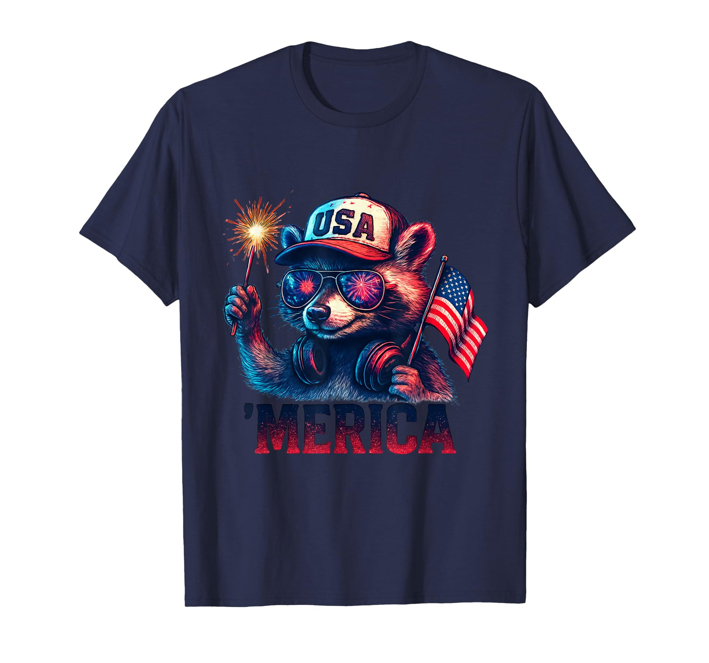 Raccoon Merica Funny Fireworks Patriotic 4th of July T-Shirt