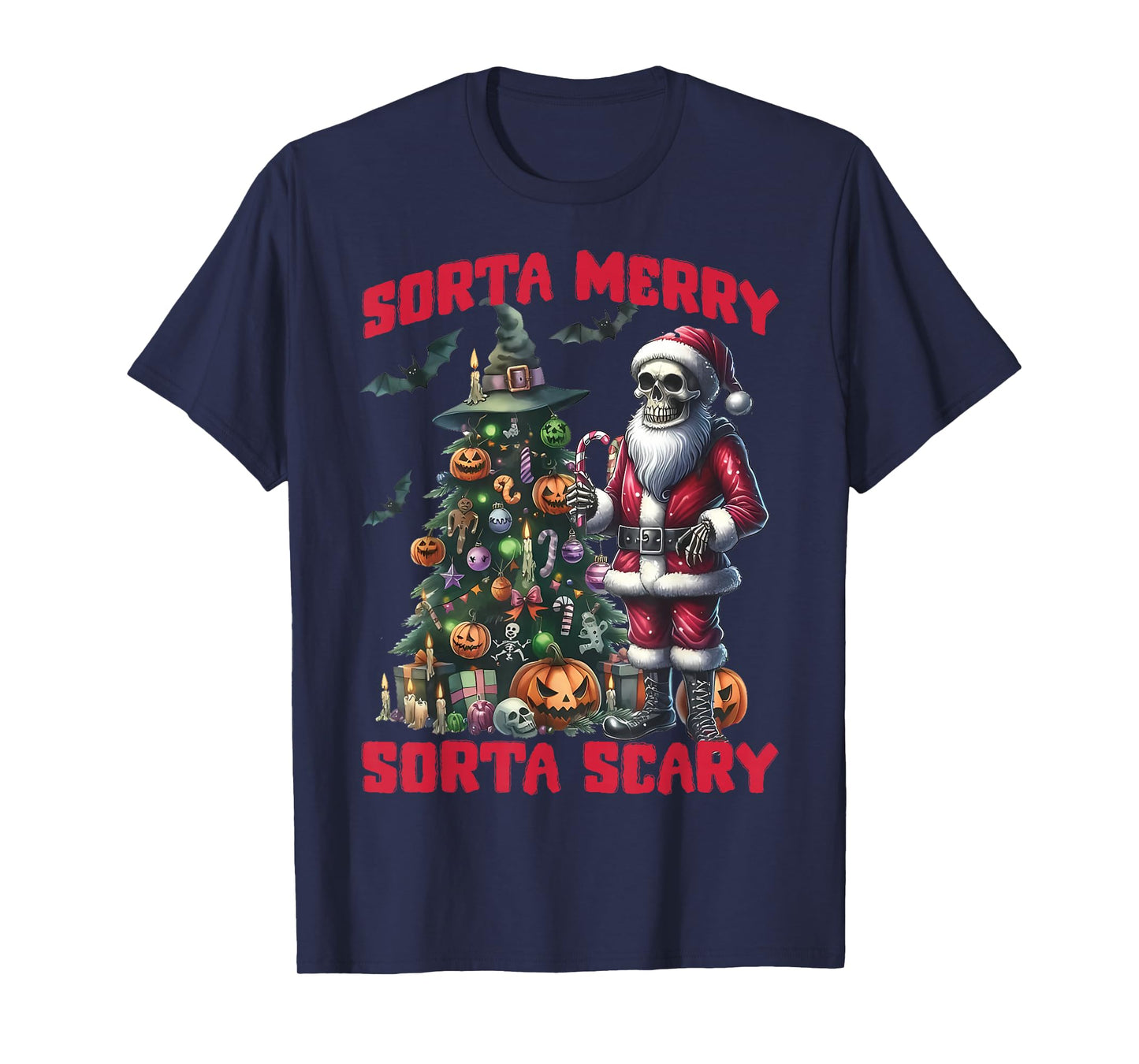 Spooky-Sorta Merry Sorta Scary Tree Xmas Halloween Skeleton T-Shirt