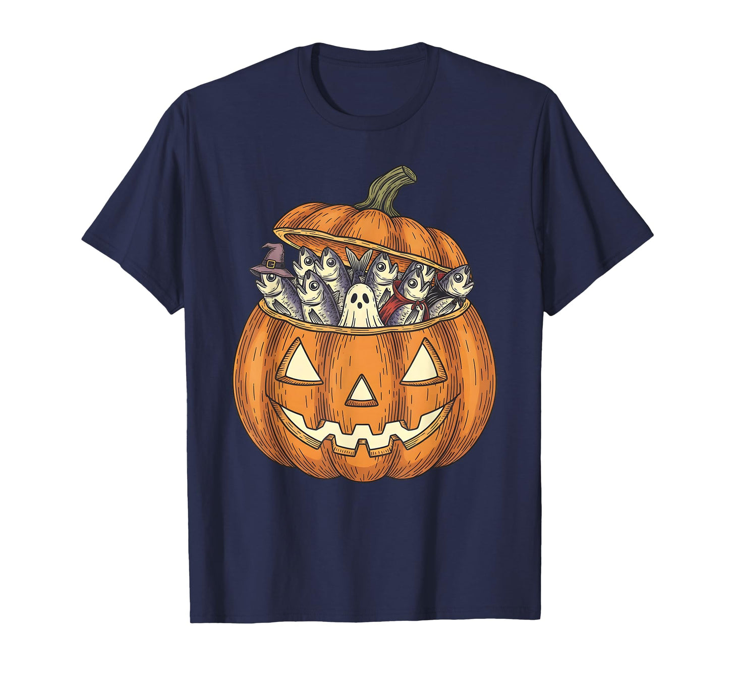 Spooky Ghost Sardine Fish Lover Pumpkin Halloween T-Shirt