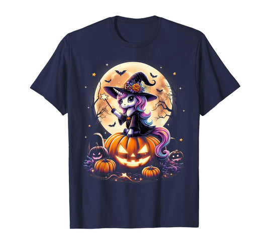 Cute Unicorn Witch Pumpkin Halloween Shirts Girls Daughter T-Shirt