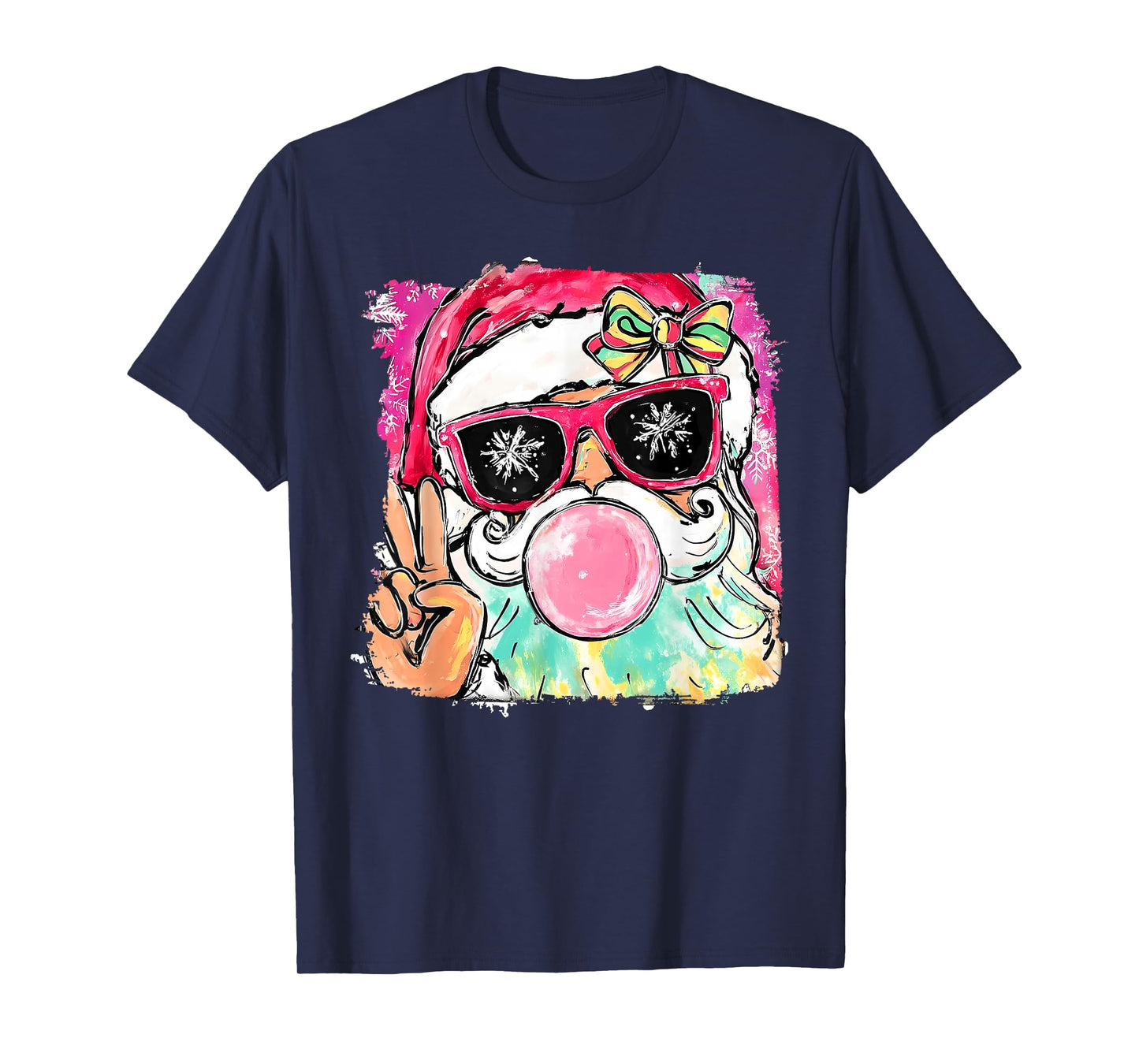 Vintage Santa Blowing Bubble Gum Coquette Bow Christmas T-Shirt