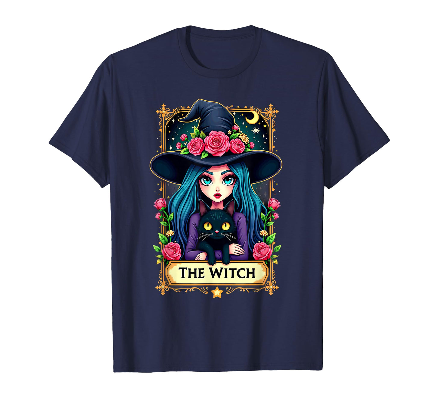 Gothic Tarot Card The Witch with Black Cat T-Shirt