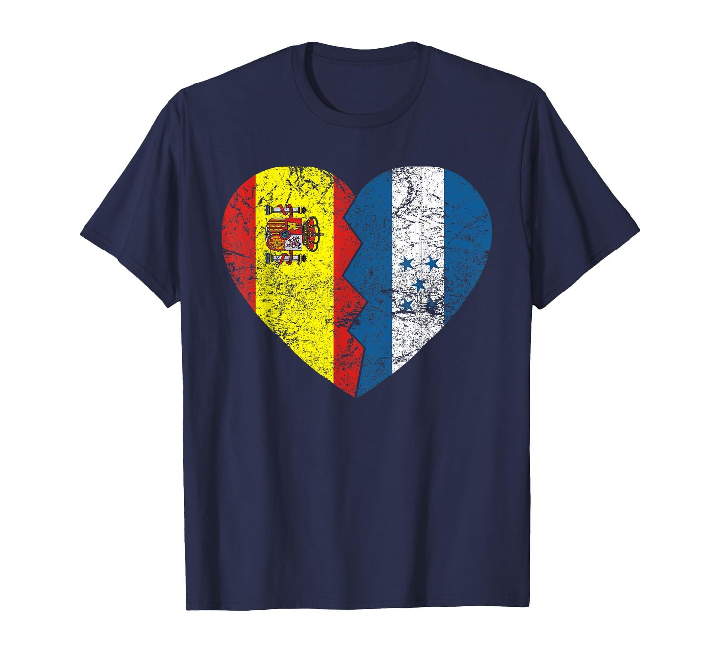 Spanish Honduran Flags Heart | Honduras Spain Roots Vintage T-Shirt