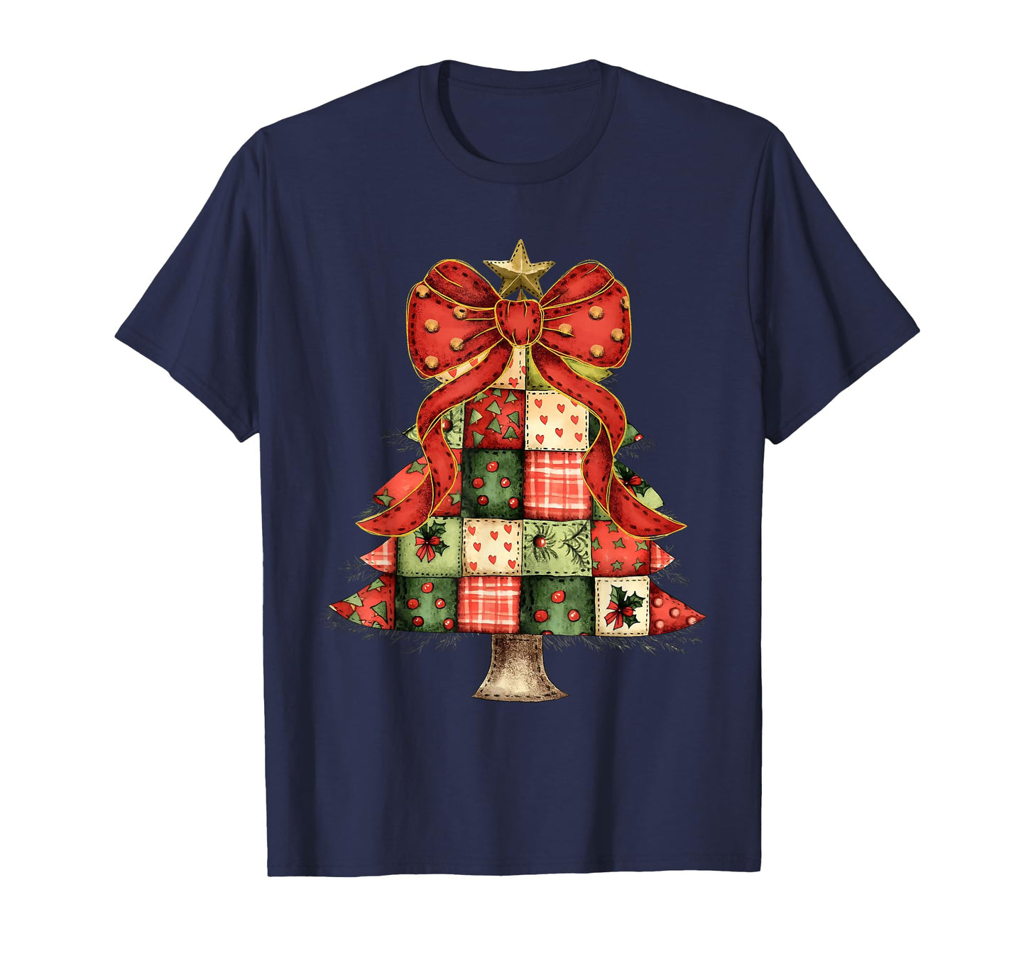 Christmas Tree Patchwork Coquette Bow Xmas Pajamas Holiday T-Shirt