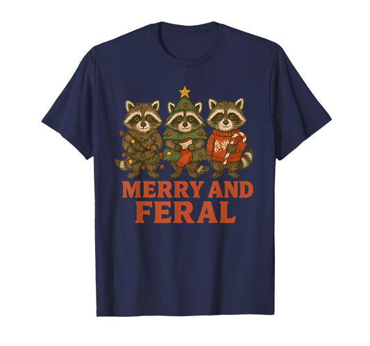 Raccoons Merry and Feral Funny Raccoon Christmas Lights T-Shirt