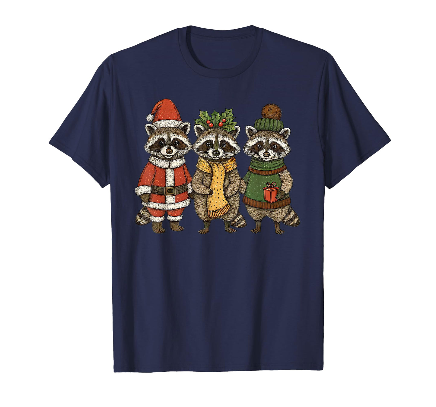 Cute Raccoon Christmas Funny Holiday Santa Claus Animal Gift T-Shirt