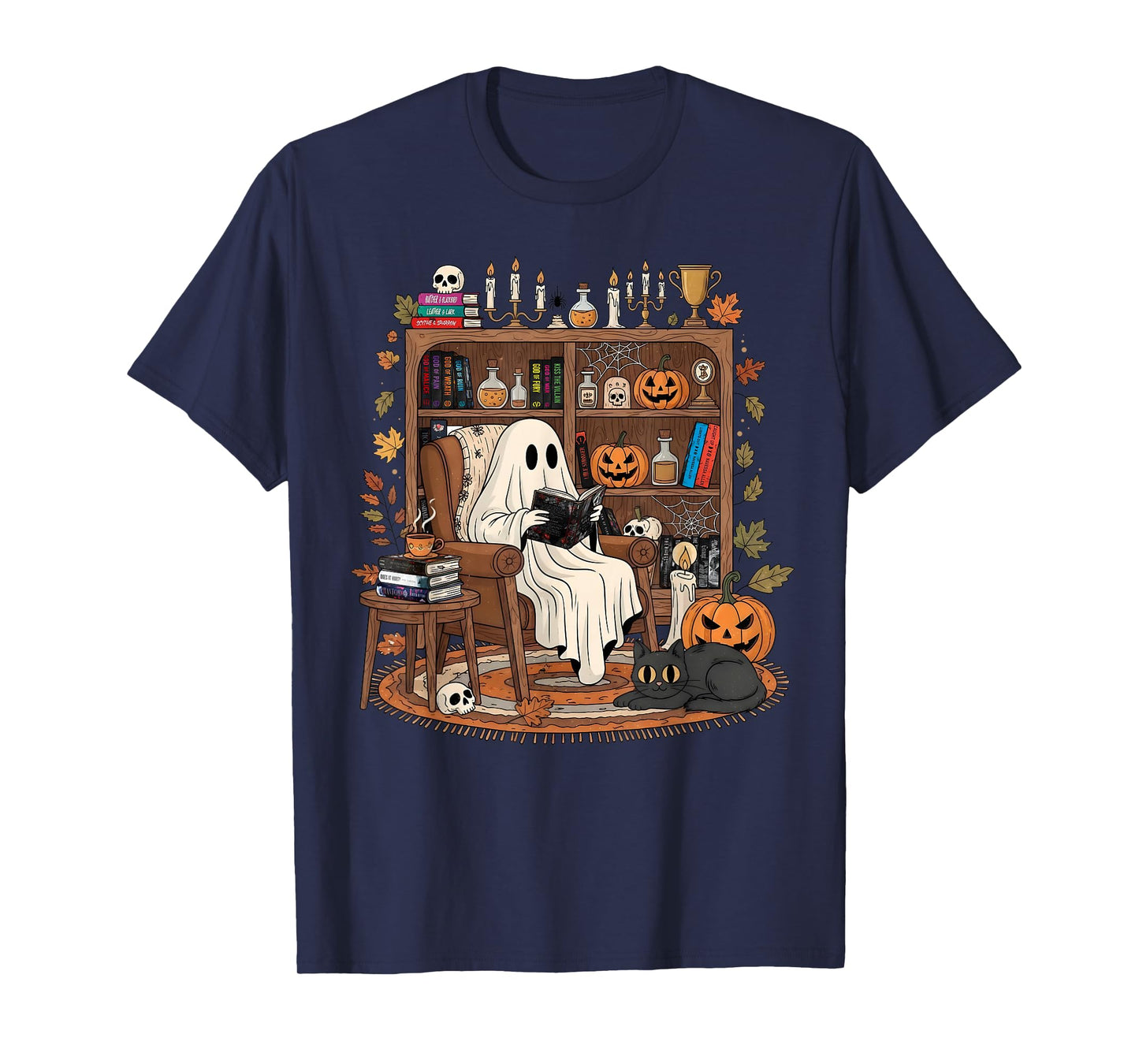 Ghost Library Reading Books Halloween Enthusiast Book T-Shirt