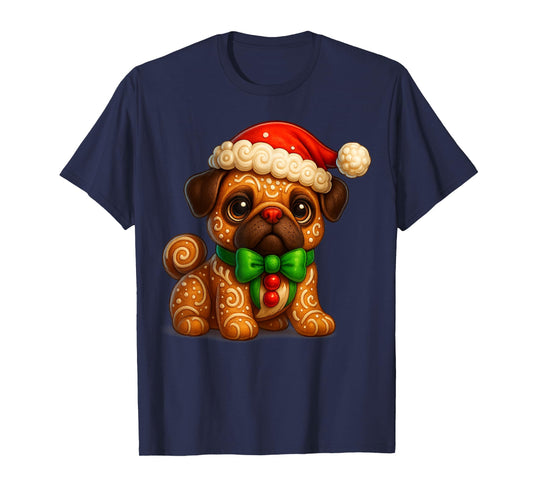Funny Gingerbread Man Pug Santa Christmas Womens Mens Gifts T-Shirt