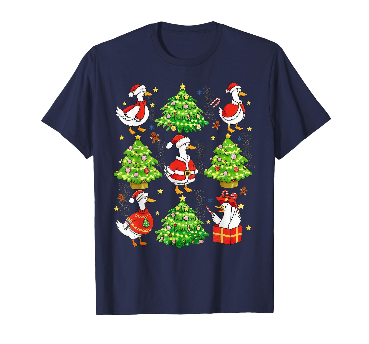 Silly Goose Christmas Santa Goose Xmas Tree Lights Holiday T-Shirt