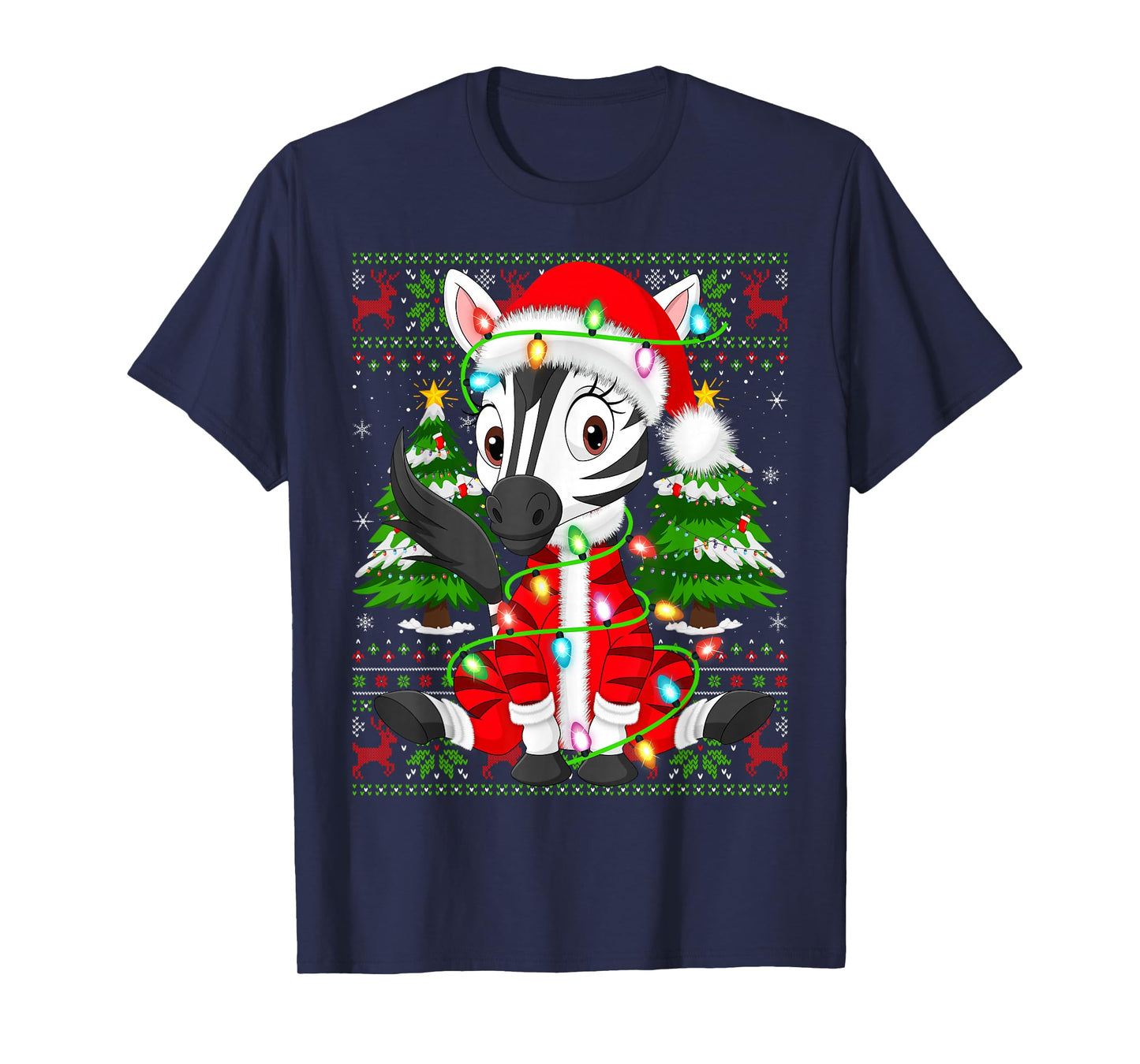 Zebra Christmas Lights Santa Costume Ugly Xmas Sweaters T-Shirt